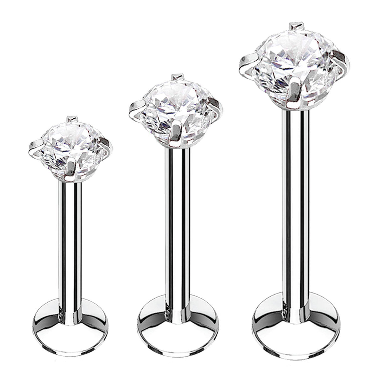 3PC Labret Stud Tragus Earring Set 16G CZ Crystal Surgical Steel