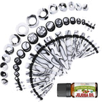 48PC Ear Stretching Kit - 14G-00G Beginner Gauges - Aftercare Jojoba Oil - Multicolor Marble Acrylic Plugs Tapers Silicone Tunnels - Lightweight Expanders Men Women