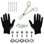 15PC PRO Body Piercing Kit Stainless Steel 14G Double CZ Belly Navel Ring Banana Bar Jewelry - BodyJ4you