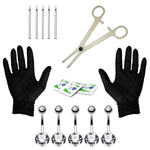 15PC PRO Body Piercing Kit Stainless Steel 14G Double CZ Belly Navel Ring Banana Bar Jewelry - BodyJ4you