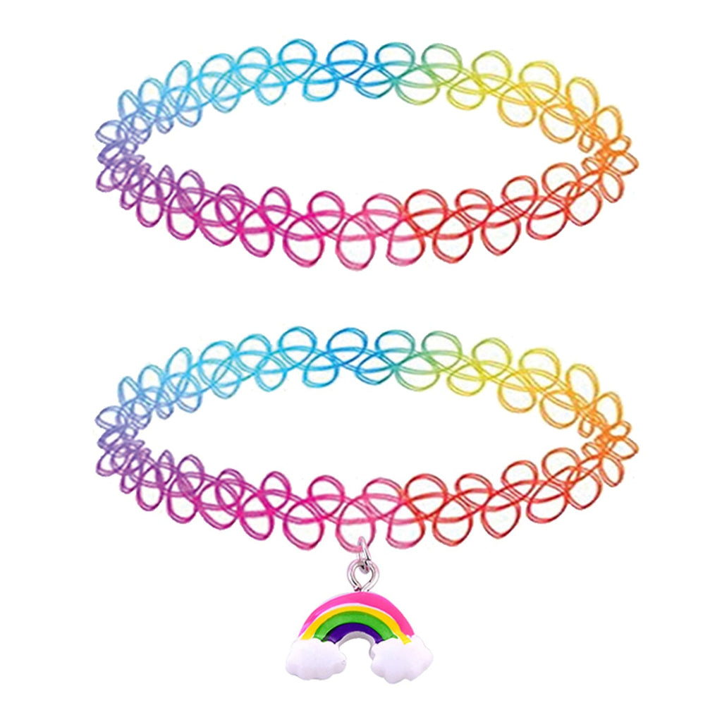 Girls Kids Rainbow Tattoo Choker Necklace Bracelet Plastic Vintage Party  Jewelry