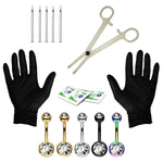 15PC PRO Body Piercing Kit Stainless Steel 14G Double CZ Belly Navel Ring Banana Bar Jewelry