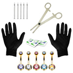 15PC PRO Body Piercing Kit Stainless Steel 14G Double CZ Belly Navel Ring Banana Bar Jewelry