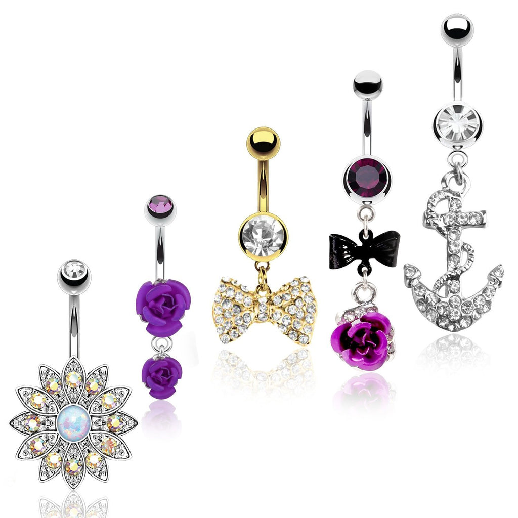 BodyJ4You 5PC Belly Button Rings 14G Stainless Steel CZ Women Navel Body  Piercing Jewelry Set 