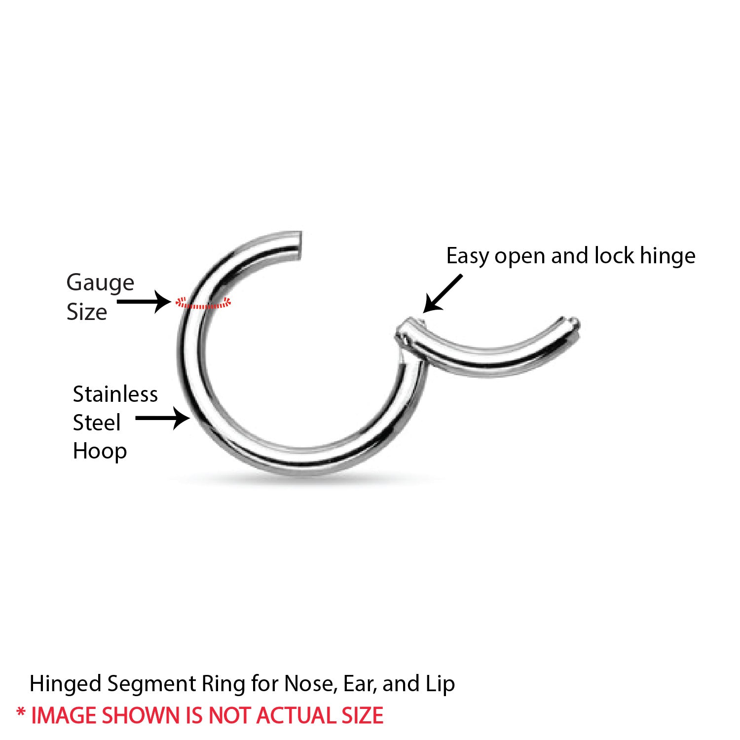 Piercing Ring Hinged Clicker Segment Hoop 4G-20G Surgical Steel