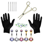 15PC PRO Body Piercing Kit Stainless Steel 14G Double CZ Belly Navel Ring Banana Bar Jewelry