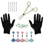 15PC PRO Body Piercing Kit Stainless Steel 14G Double CZ Belly Navel Ring Banana Bar Jewelry