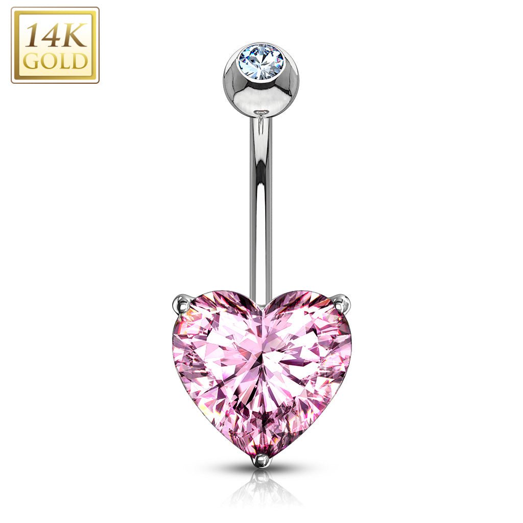 14K Gold Belly Button Rings outlet 14G Heart CZ Navel Ring Genuine Gold Solid Gold Pier