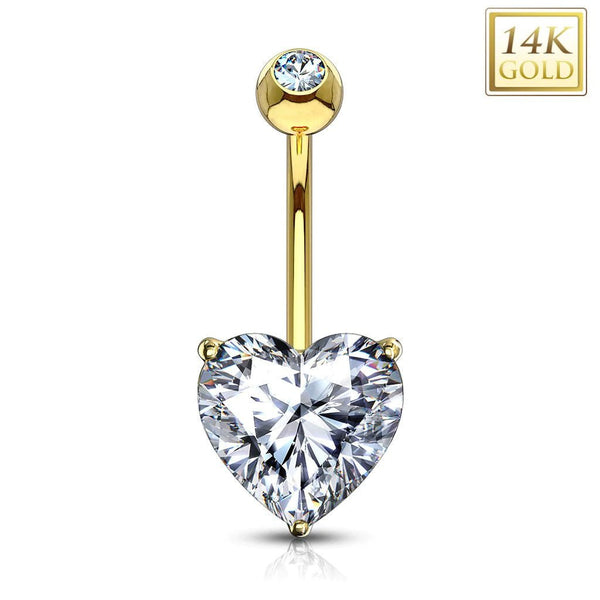 14K white Gold Belly Button Rings 14G Heart CZ Navel Ring Genuine outlet Gold Solid Gol