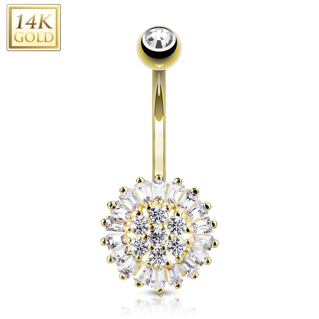 BodyJ4You 14K Real Gold Belly Button Ring 14G Sun Flower Paved Gem CZ Navel  Ring