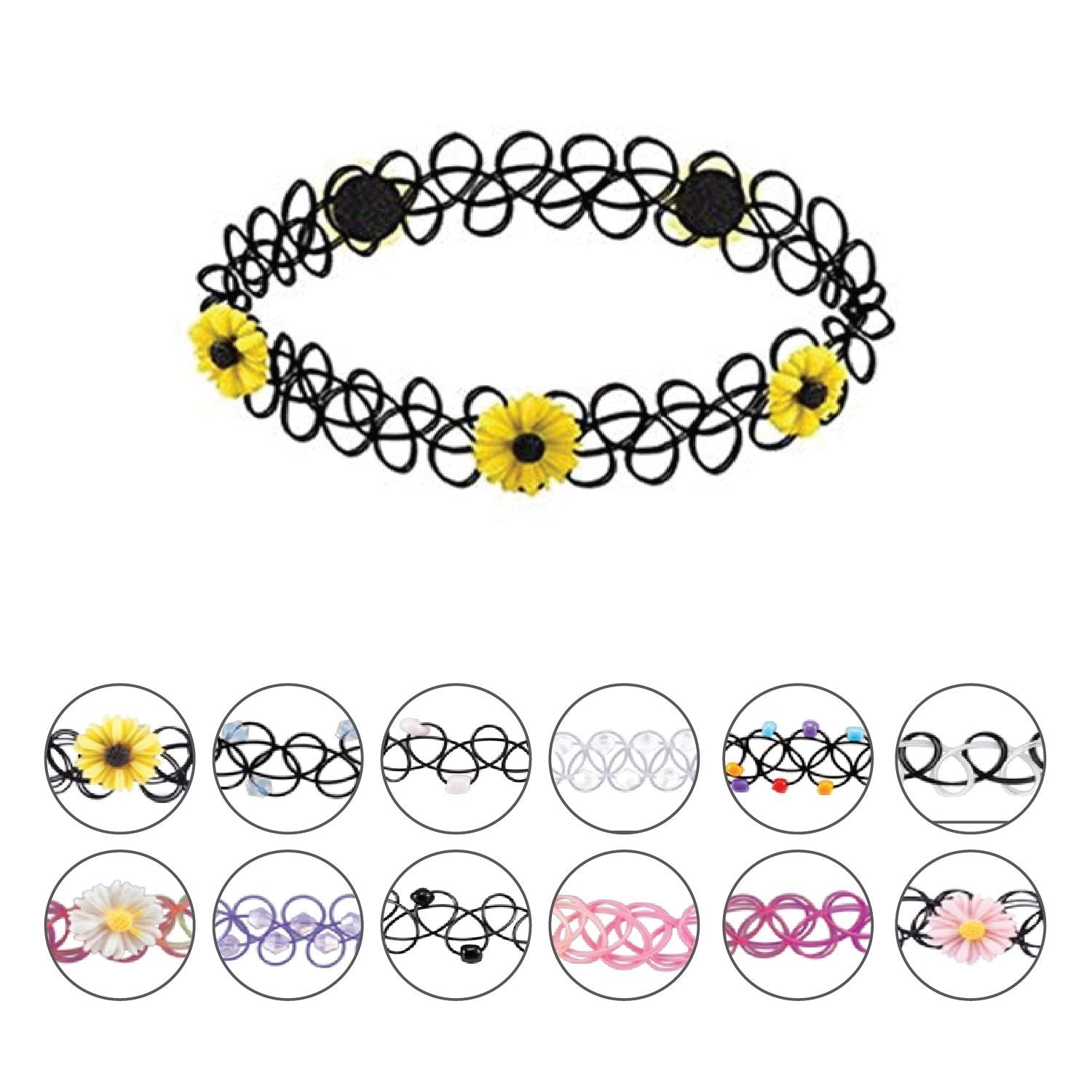  BodyJ4You 24PC Tattoo Choker Necklace Set - 90s Accessories  Women Teen Girls Kids - Flower Charms Rainbow Multicolor Stretchy Jewelry -  Summer Style Gift Idea: Clothing, Shoes & Jewelry