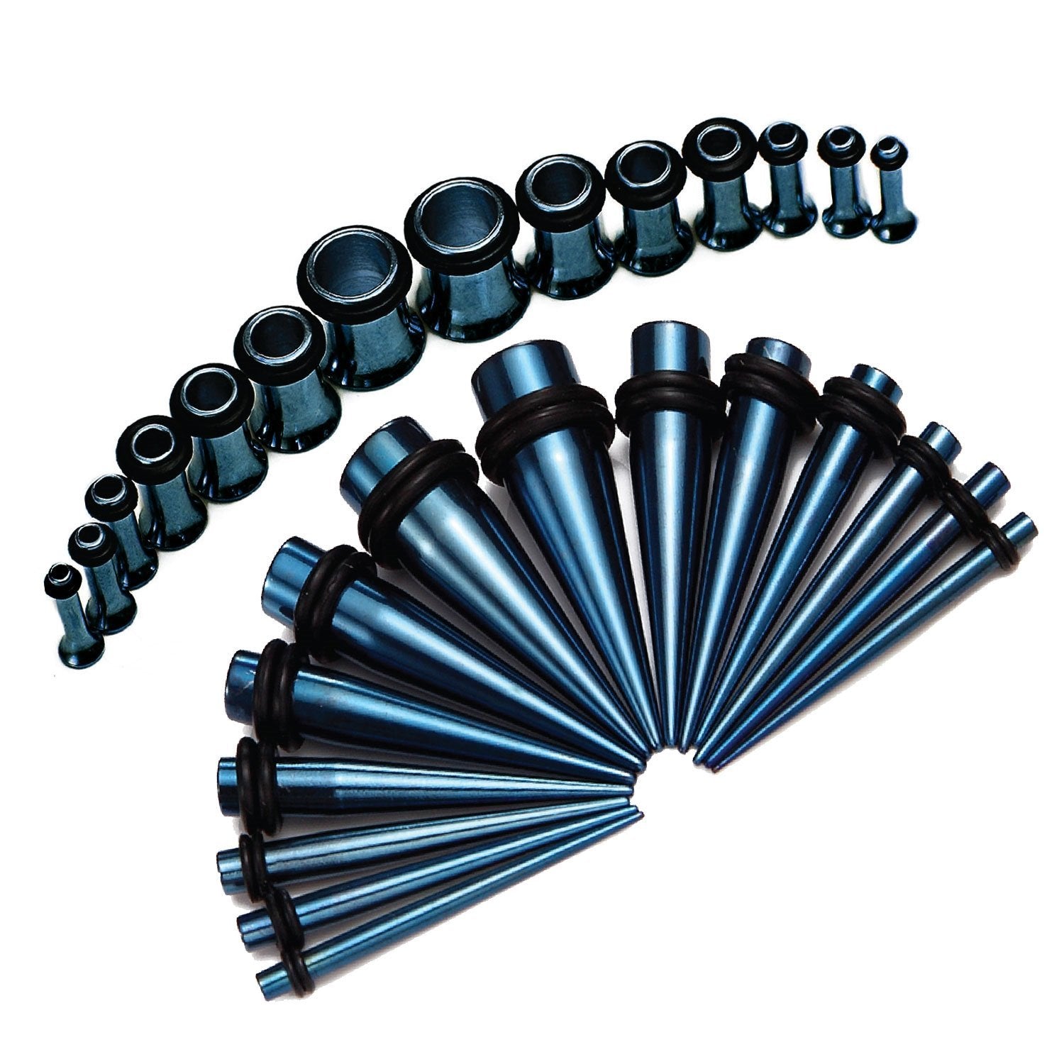 28PC Gauges Kit Ear Stretching 12G-0G Surgical Steel Tunnel Plugs
