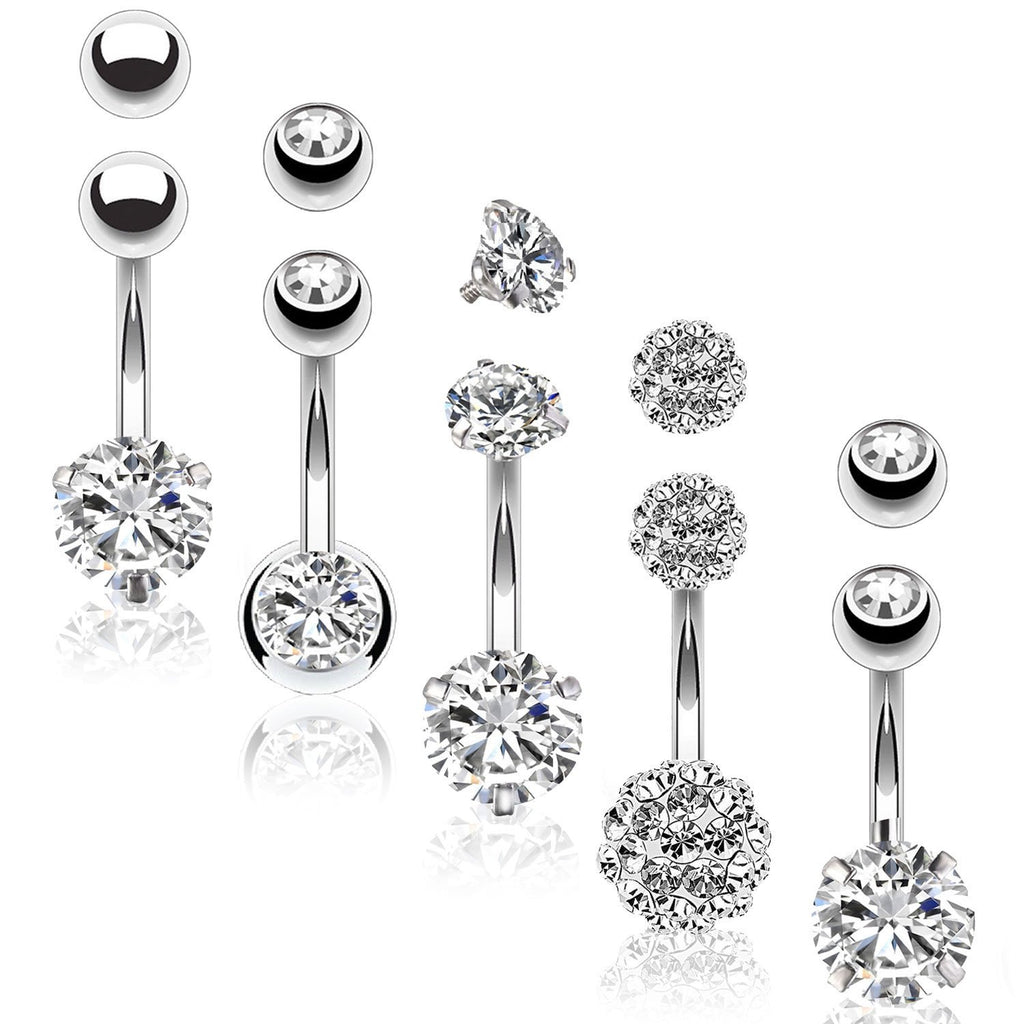 5PC Belly Button Rings 14G Stainless Steel CZ Girl Women Navel 5 Repla –  BodyJ4you