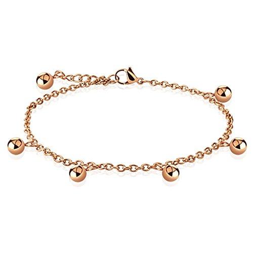 Anklet Bracelet Beads Balls Rose Goldtone Stainless Steel Body Fashion ...