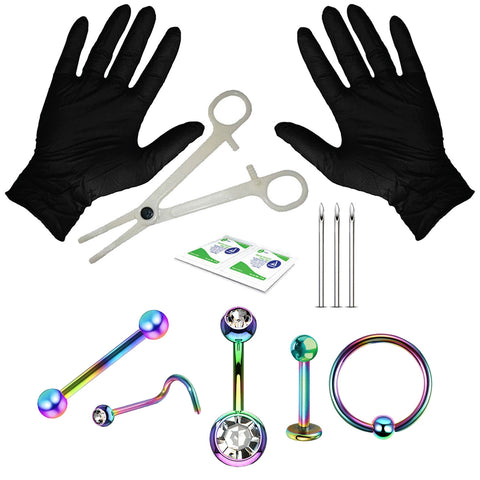 Professional Piercing Kit Stainless Steel 14G 16G 18G Belly Button Nipple Lip Nose Jewelry