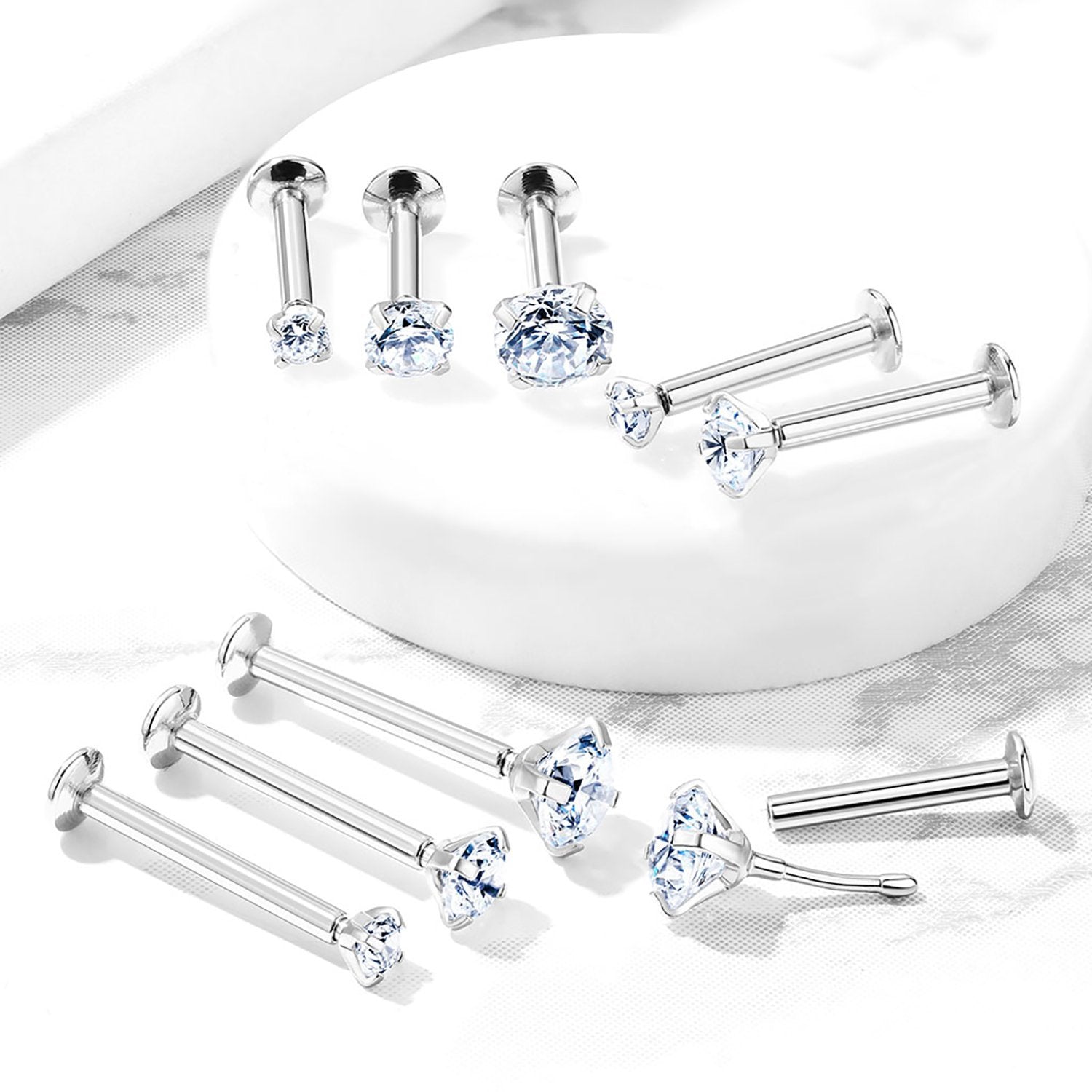 Labret Stud Tragus Earring 16G 18G 20G Threadless Push In Surgical